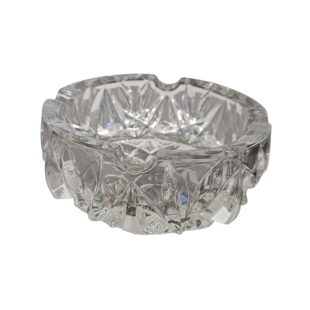 Vintage 5" Mid Century Modern Crystal Diamond Cut Ashtray Heavy Leaded
